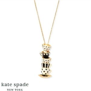 Kate Spade Tea Time Alice In Wonderland Stacked Tea Cups Necklace